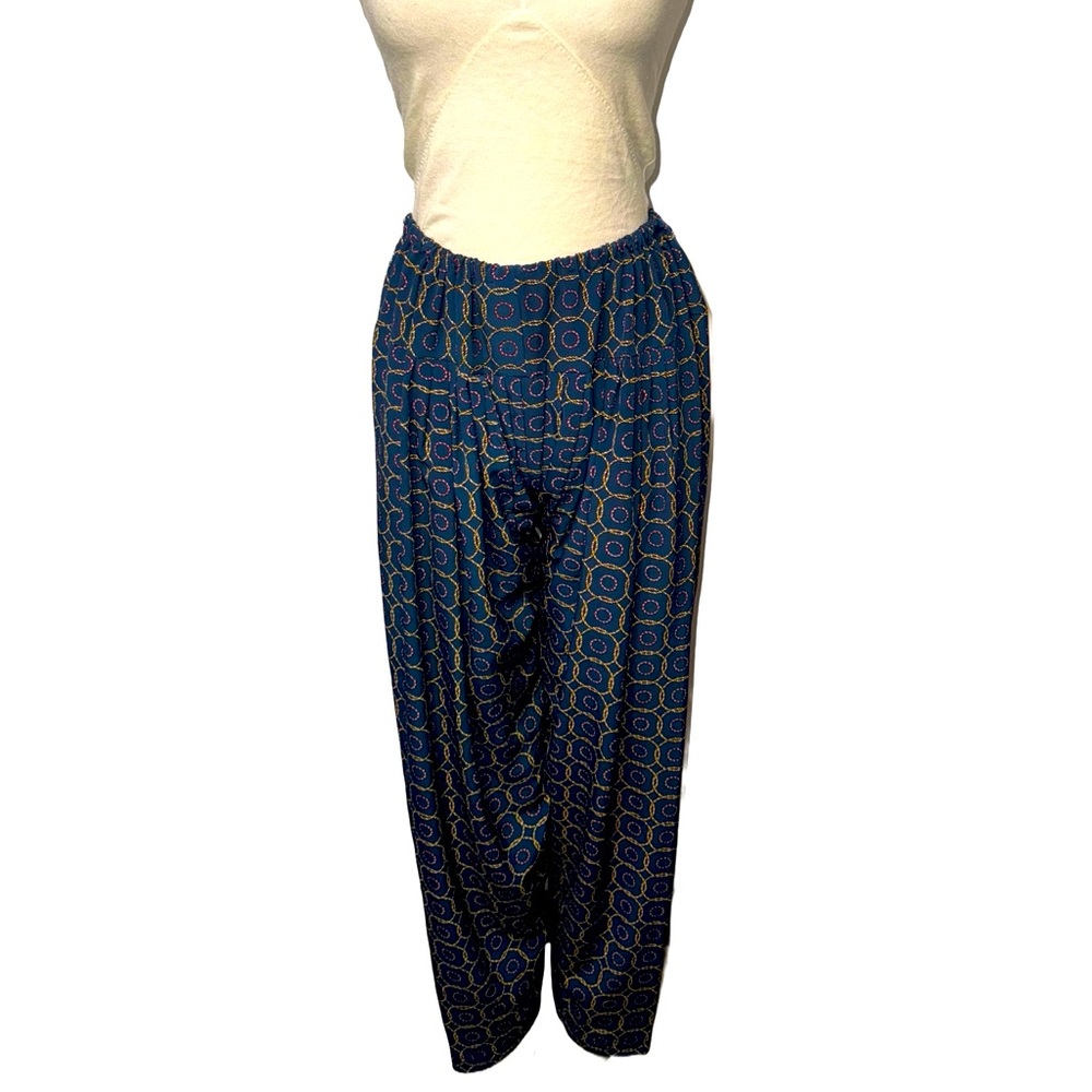 Navy Printed Harem Pants with Geometric Gold Detailing (Fits Sizes M to XL)